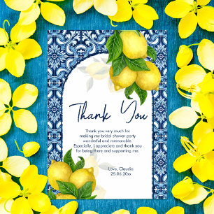 Carte De Remerciements Carreaux bleus citron Amalfi Positano douche nupti