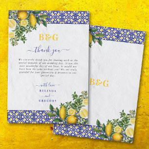 Carte De Remerciements Carrelage bleu blanc jaune méditerranéen Mariage c