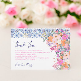 Carte De Remerciements Carrelage bleu italien baby shower floral aquarell