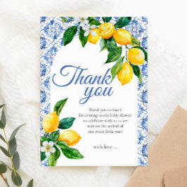 Carte De Remerciements Carrelage bleu méditerranéen Baby shower citron