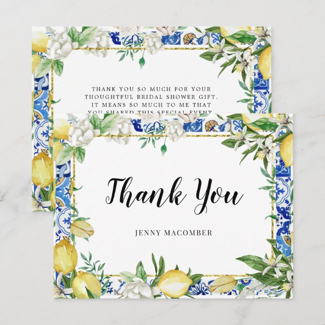 Carte De Remerciements Carrelage en mosaïque bleu citron (Devant / Derrière)