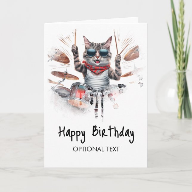 Carte De Remerciements *~*Carte d'anniversaire Cool Hip Cat DRUMMER AP91 (Devant)