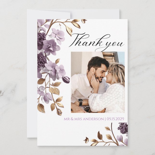 Carte De Remerciements "carte de remerciements de fleurs violettes et de  (Devant)