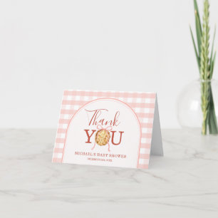 Carte De Remerciements Carton de naissance Rose pastel à carreaux plié Cu