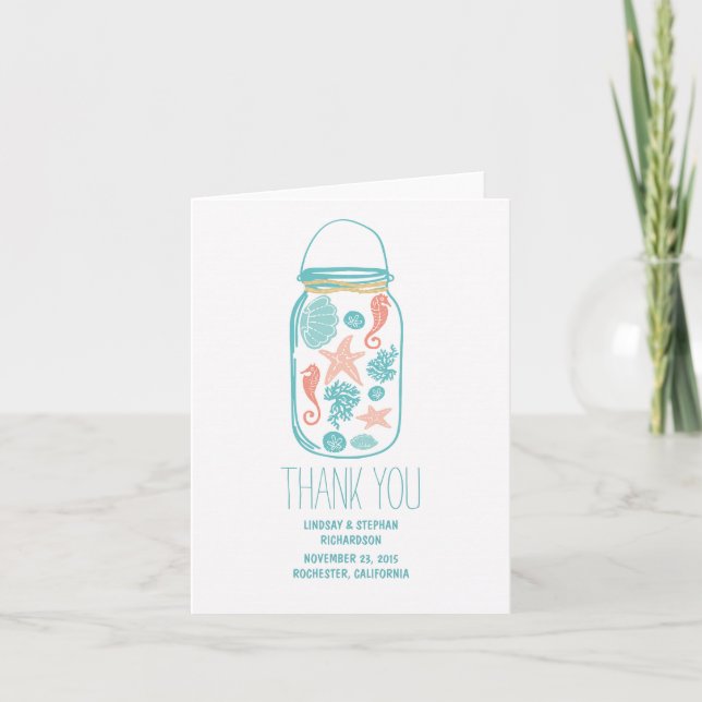 Carte De Remerciements Carton de remerciement de mariage avec un bocal de (Devant)