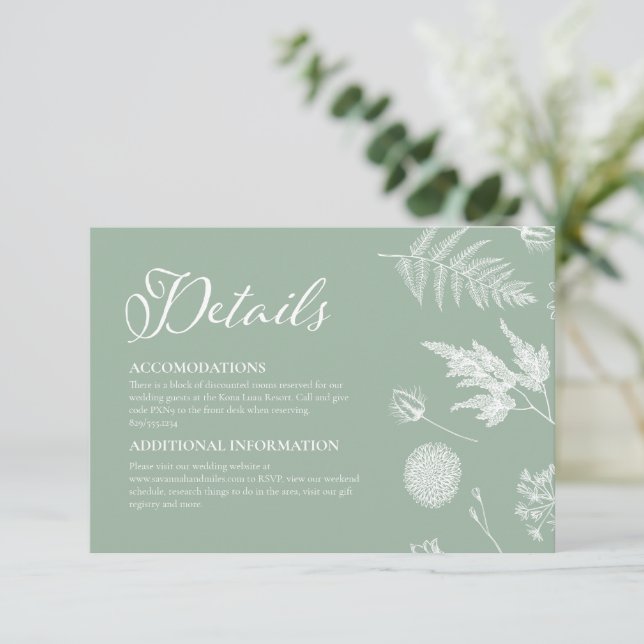 Carte De Remerciements Carton d'insertion avec détails de sauge botanique (Debout devant)