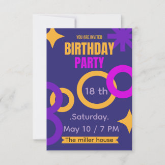 Carte De Remerciements Carton d'invitation d'anniversaire 18 ans néon géo