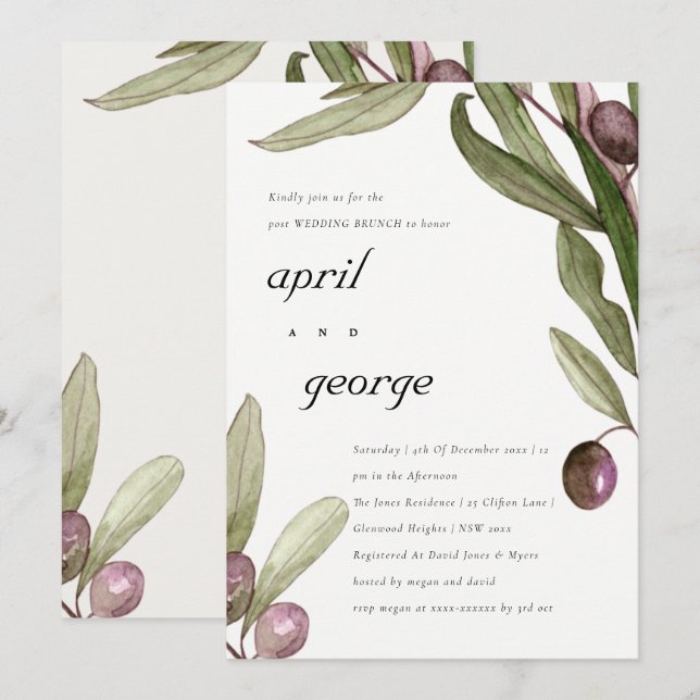 CARTE DE REMERCIEMENTS CARTON D'INVITATION POST-MARIAGE À L'AQUARELLE OLI (Devant / Derrière)