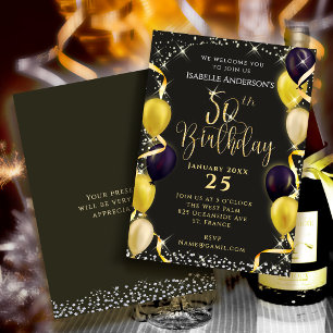 Carte De Remerciements Cartons d'invitation 50 ans anniversaire noir bril