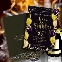 Cartons d'invitation 80e anniversaire noirs à ball