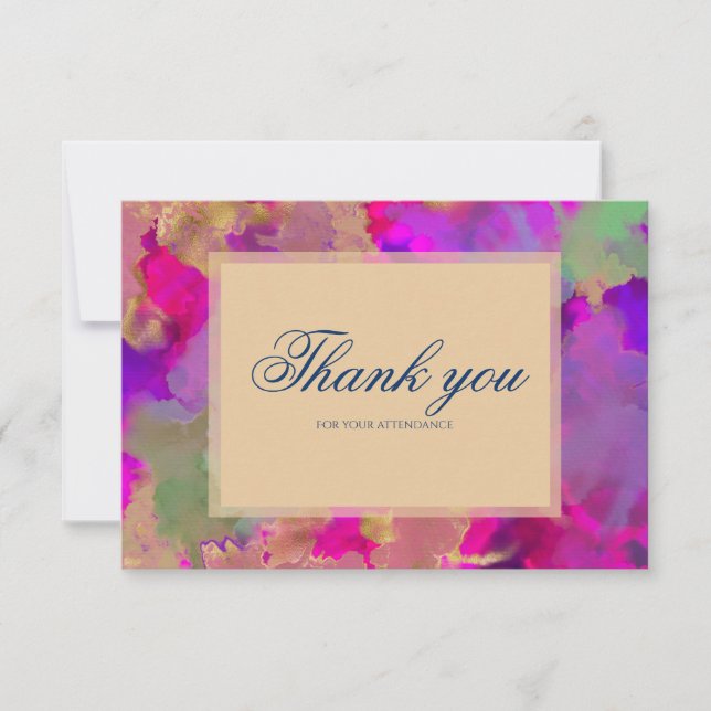 Carte De Remerciements Cartons d'invitation à l'encre de marbre rose, vio (Devant)