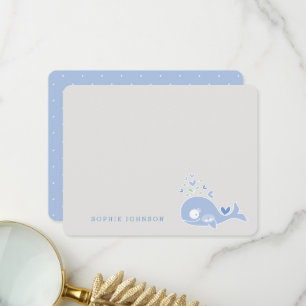 Carte De Remerciements Cartoon Blue Pregnant Whale Boy Twins Baby shower