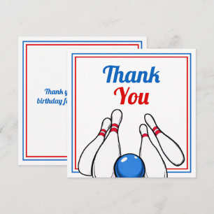 Carte De Remerciements Cartoon Bowling Bleu et Rouge Enfants 6ème Anniver