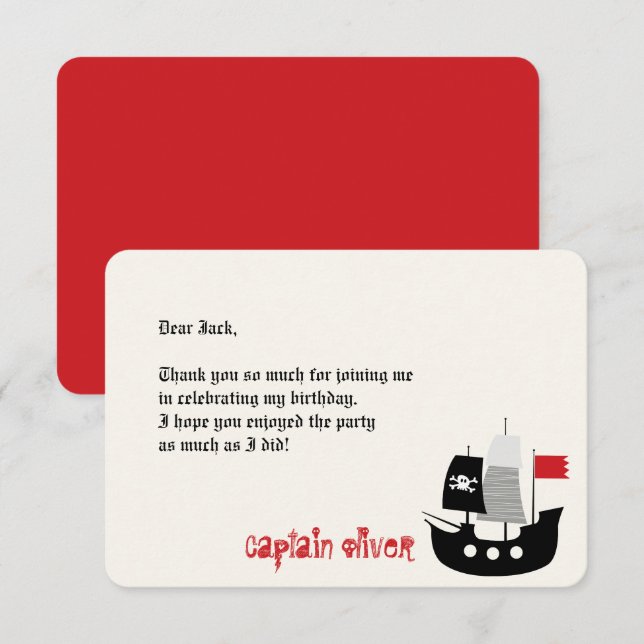 Carte De Remerciements Cartoon Pirate Ship Et Skeletons Anniversaire de e (Devant / Derrière)