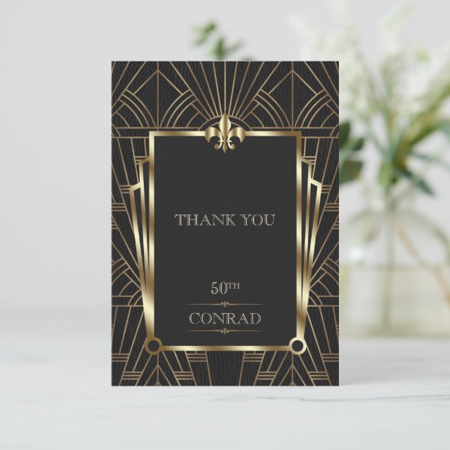 Carte De Remerciements Casino élégant Black Gold Art déco 50e anniversair (Debout devant)