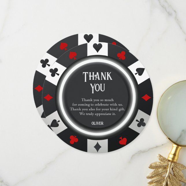 Carte De Remerciements Casino Las Vegas Poker Chip Anniversaire (Devant/Arrière en situation)