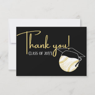 Carte De Remerciements Casquette de baseball Black White Gold