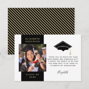 Carte De Remerciements Casquette de graduation Black Gold