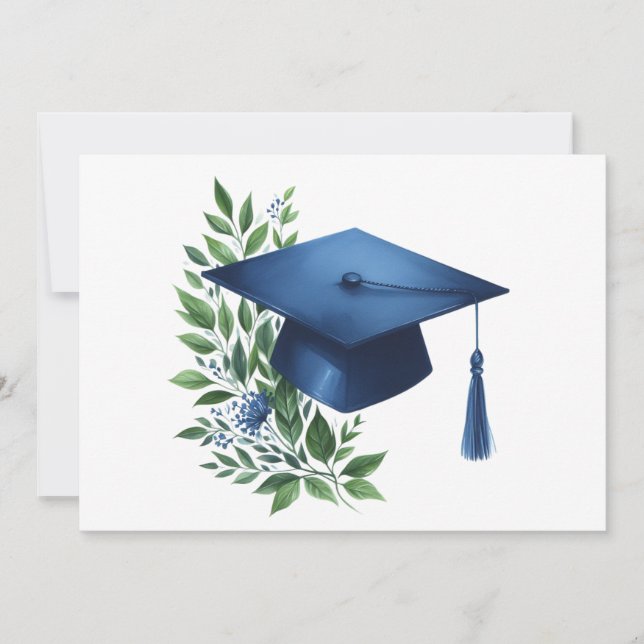 Carte De Remerciements Casquette de graduation bleu classe et botanique v (Devant)