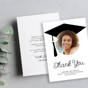 Carte De Remerciements Casquette de graduation de script simple PHOTO per