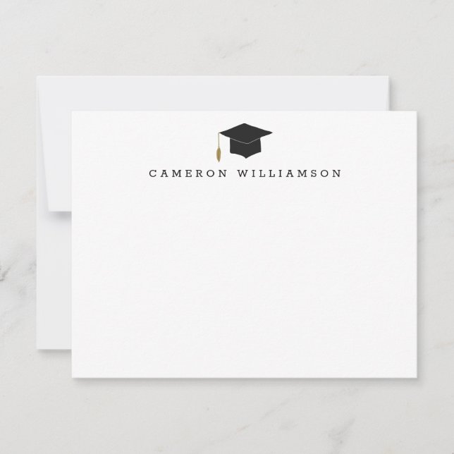 Carte De Remerciements Casquette de graduation simple en noir personnalis (Devant)