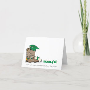 Carte De Remerciements Casquette de graduation verte et amorçage Cowboy