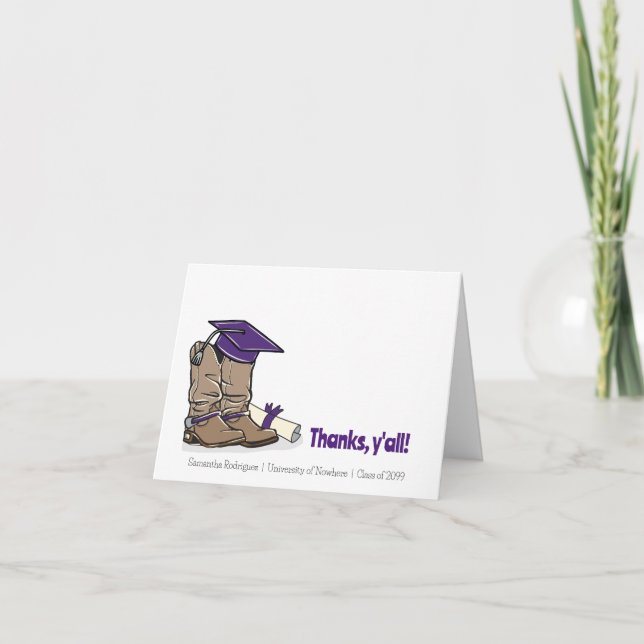Carte De Remerciements Casquette de graduation violette et amorçage de co (Devant)