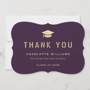 Carte De Remerciements Casquette de remise des diplômes moderne violet et