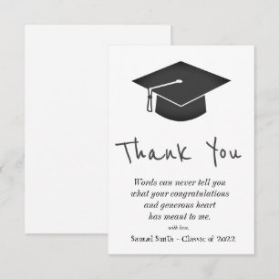 Carte De Remerciements Casquette d'écriture manuscrite noire et diplôme d