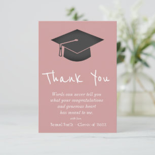Carte De Remerciements Casquette et gland d'écriture Rose Poussiéreux pou