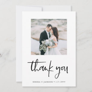Carte De Remerciements Casual Script Minimaliste de deux Mariage photo