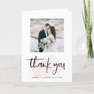 Carte De Remerciements Casual Script Photo Mariage minimaliste
