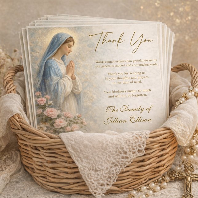 Carte De Remerciements Catholic Funeral Memorial Blessed Mother Mary  (Créateur téléchargé)