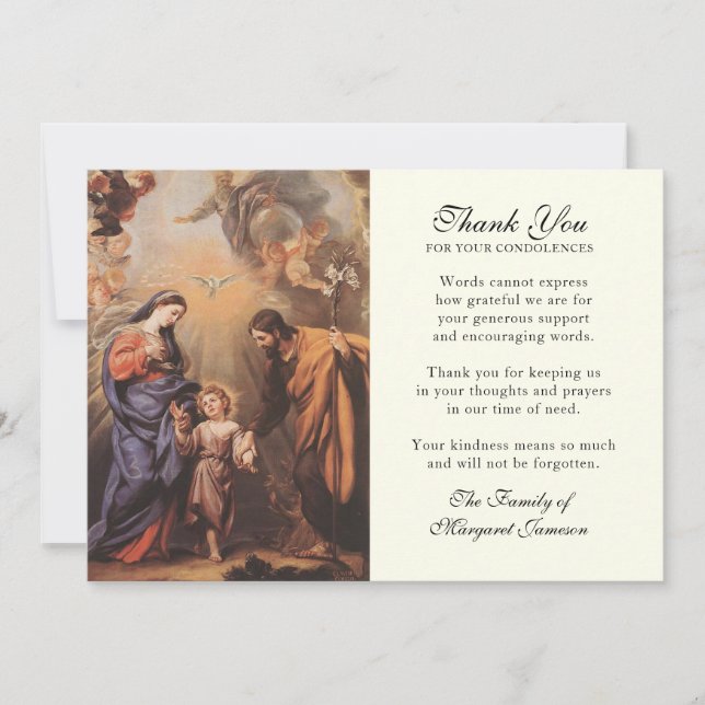 Carte De Remerciements Catholique Élégante Sainte Famille Condolence Merc (Devant)
