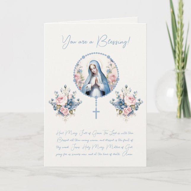 Carte De Remerciements Catholique Vierge Marie Rosaire Écriture Verse (Devant)