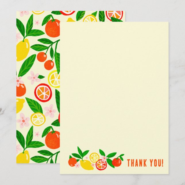 Carte De Remerciements Célébration de Citrus - Papier à Notes Personnalis (Devant / Derrière)