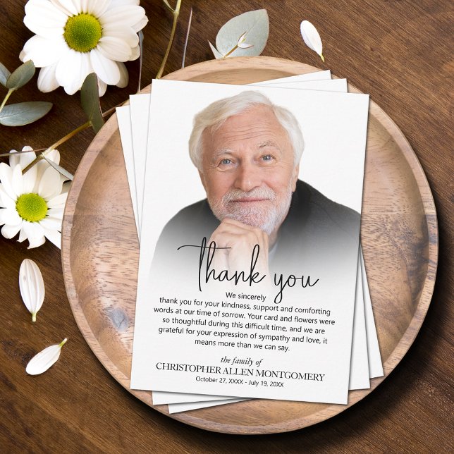 Carte De Remerciements Célébration de la vie Photo Funérailles (Celebration of Life photo funeral thank you cards 3.5" x 5.5" or larger)