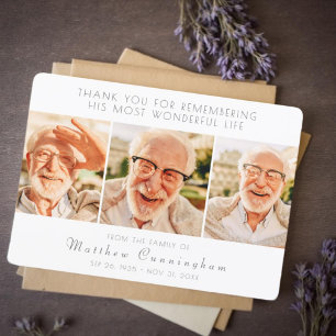 Carte De Remerciements Célébration de sa vie Moderne Simple Trois photos