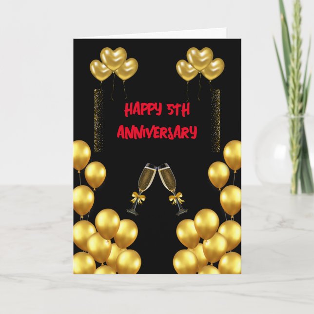 Carte De Remerciements Célébration du 5e anniversaire du Mariage Amour et (Devant)