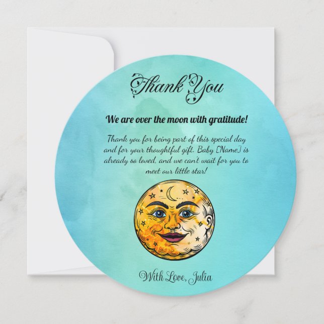Carte De Remerciements Célébration du Baby shower de la Lune (Devant)