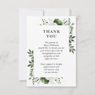 Carte De Remerciements Célébration funéraire de fleurs vert olive