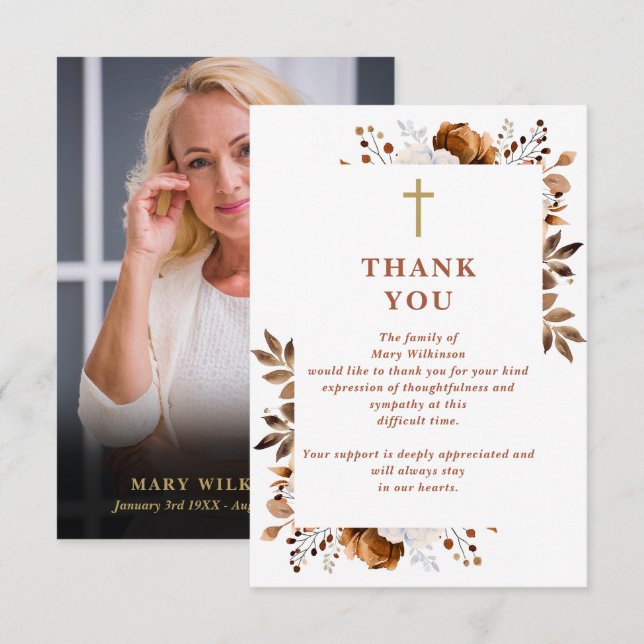 Carte De Remerciements Célébration Rustique Chrétienne De La Vie Funérair (Devant / Derrière)