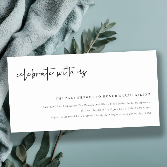 Carte De Remerciements Célébrez avec nous Calligraphie Baby shower Invita (Créateur téléchargé)