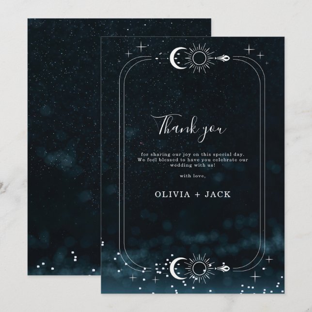 Carte de remerciements céleste du Mariage de nuit  (Devant / Derrière)