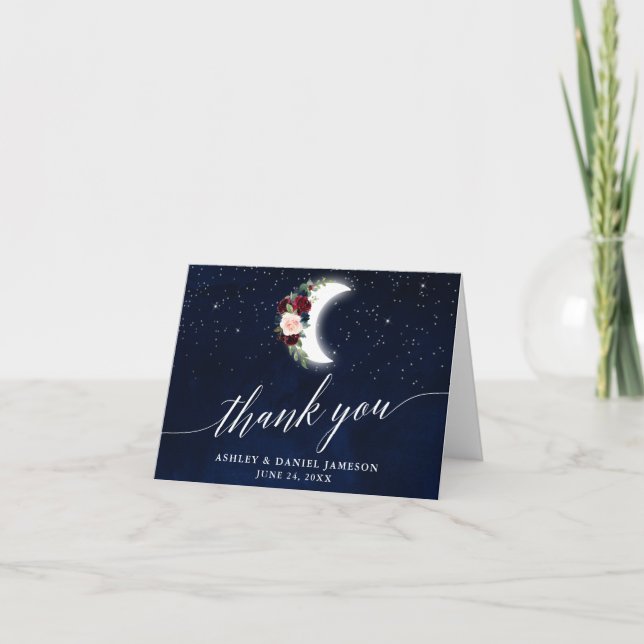 Carte De Remerciements Céleste Mariage Floral Moon Calligraphie Note (Devant)