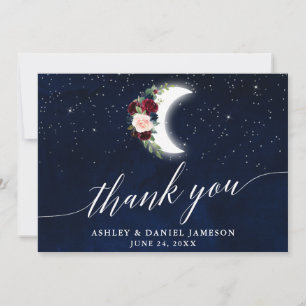 Carte De Remerciements Céleste Mariage Lune étoiles Calligraphie florale