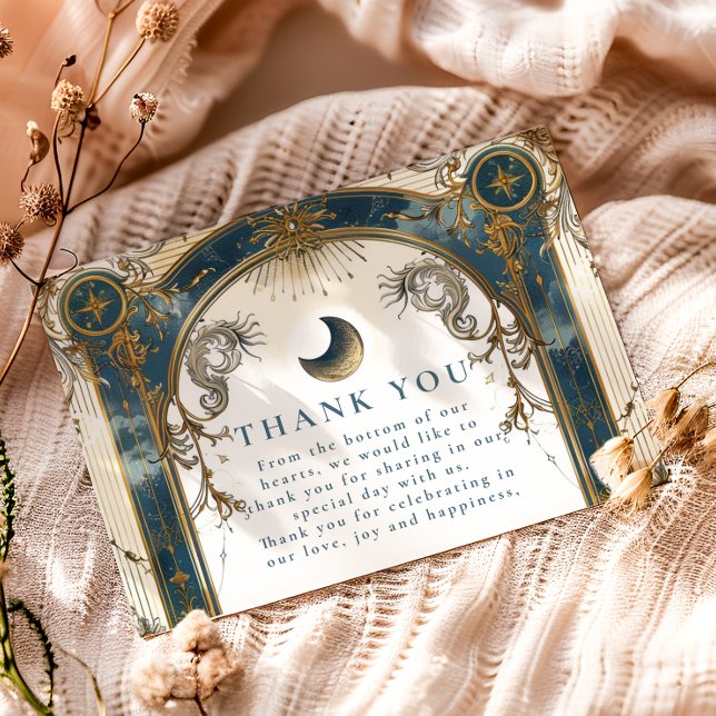 Carte De Remerciements Celestial Art Nouveau Blue Gold Wedding (Créateur téléchargé)