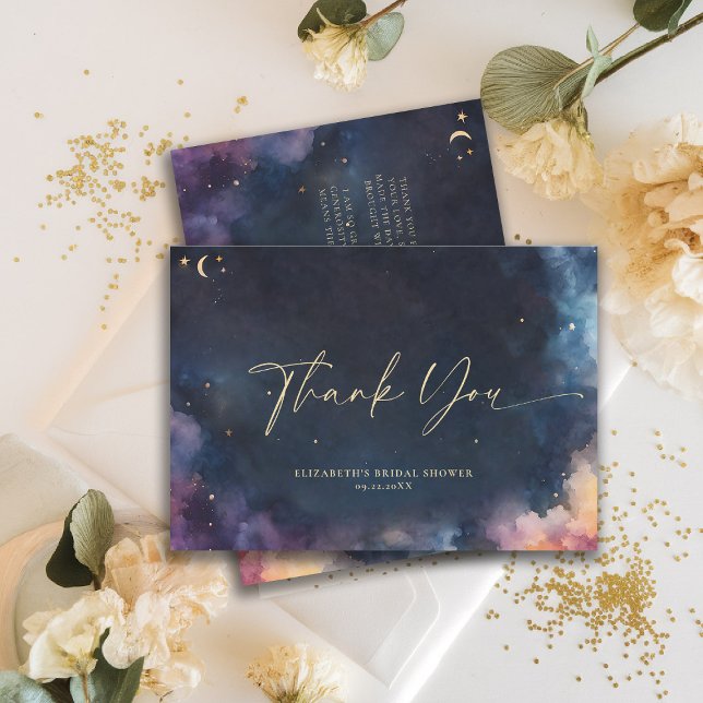 Carte De Remerciements Celestial Gift Midnight Blue Starry Night Galaxy (celestial bridal shower thank you card midnight navy blue starry night galaxy astrology universe)