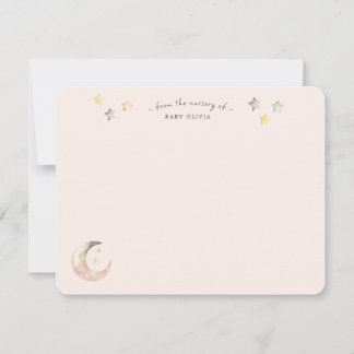 Carte De Remerciements  Celestial Moon and Stars Pink Baby Girl Shower