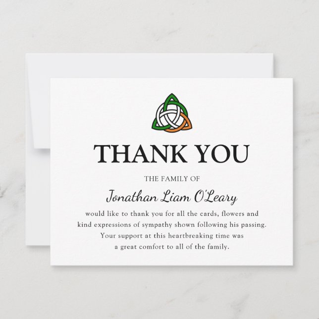 Carte De Remerciements Céltic Knot Classique Funérailles irlandaises (Devant)